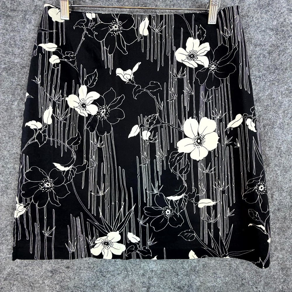 Vintage Worthington Skirt Womens 12 Black White Floral 90s Y2K Office Chic